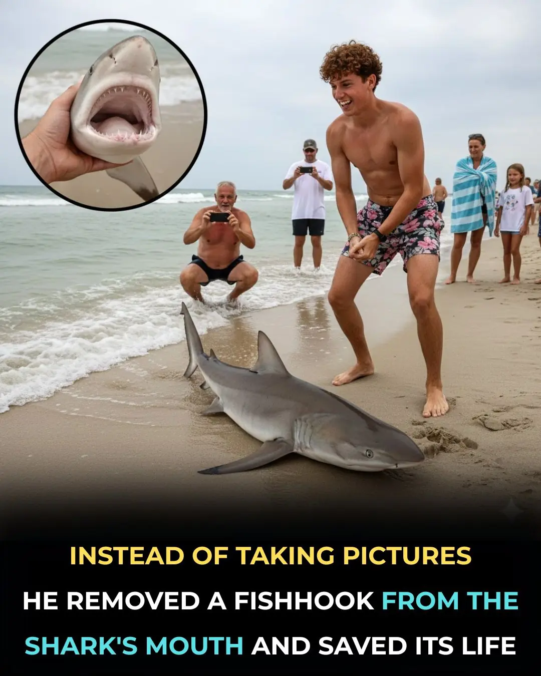 Choosing Compassion Over Cameras: A Young Man Saves a Shark by Removing a Fishhook