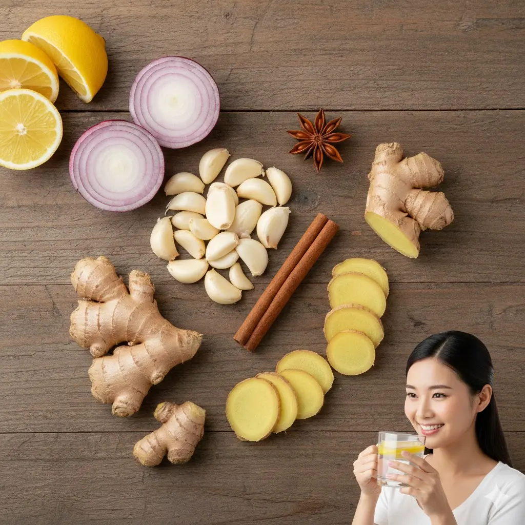 How to Prepare a Homemade Herbal Infusion Using Cinnamon, Cloves, Garlic, Ginger, Lemon, and Onion