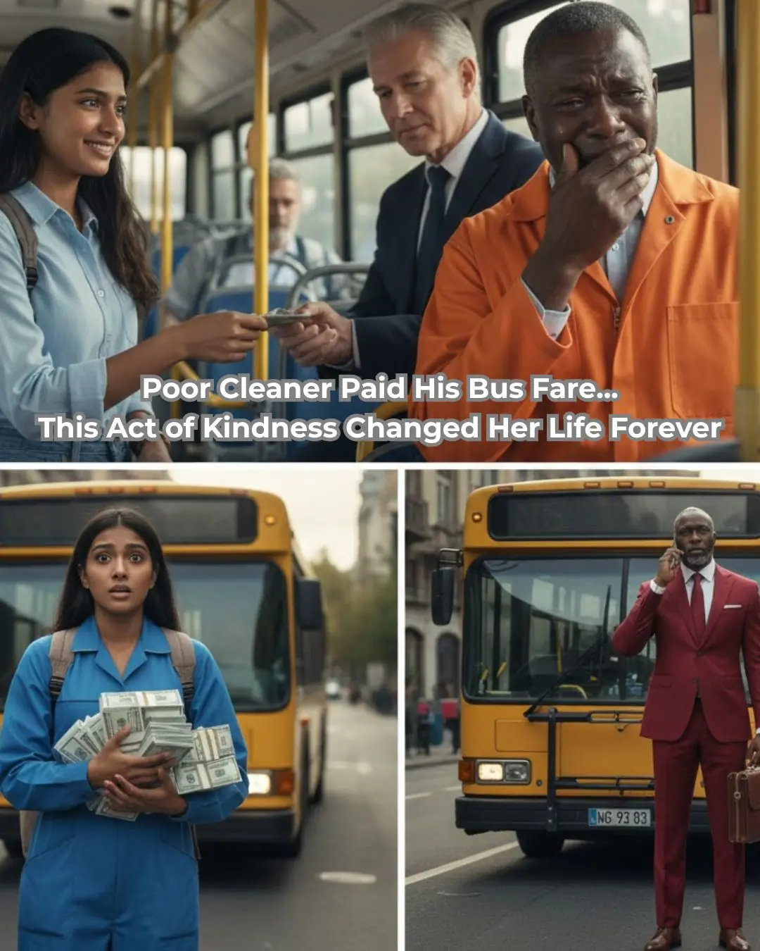 Poor Cleaner Pays Bus Fare For A Stranded Stranger, Unaware He’s A Billionaire Who Was…