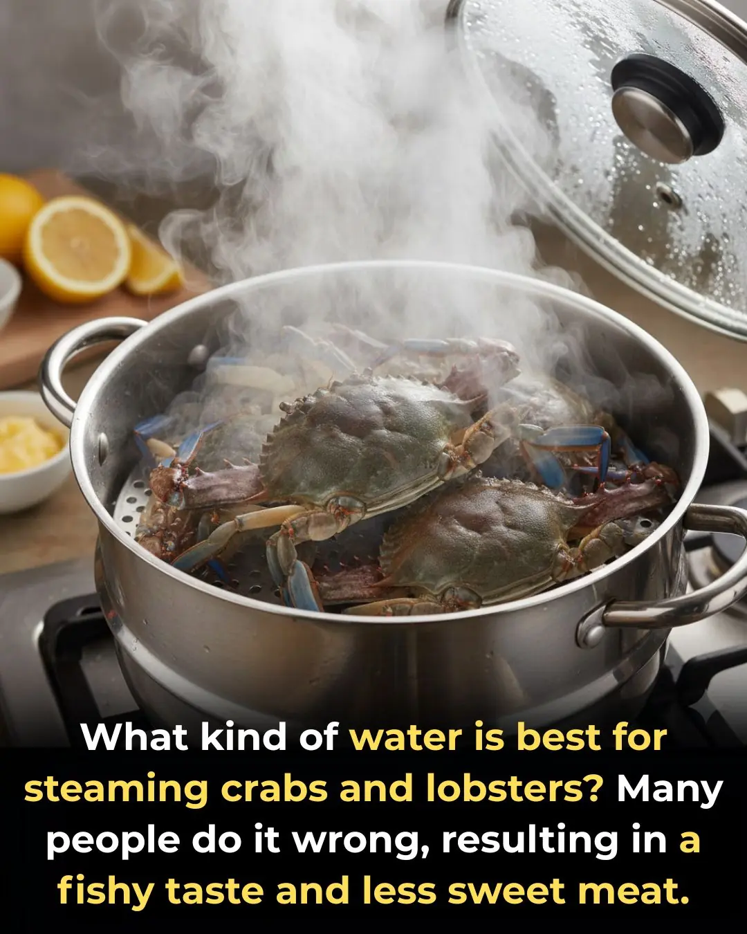 What kind of water is best for steaming crabs and lobsters? Many people do it wrong, resulting in a fishy taste and less sweet meat.