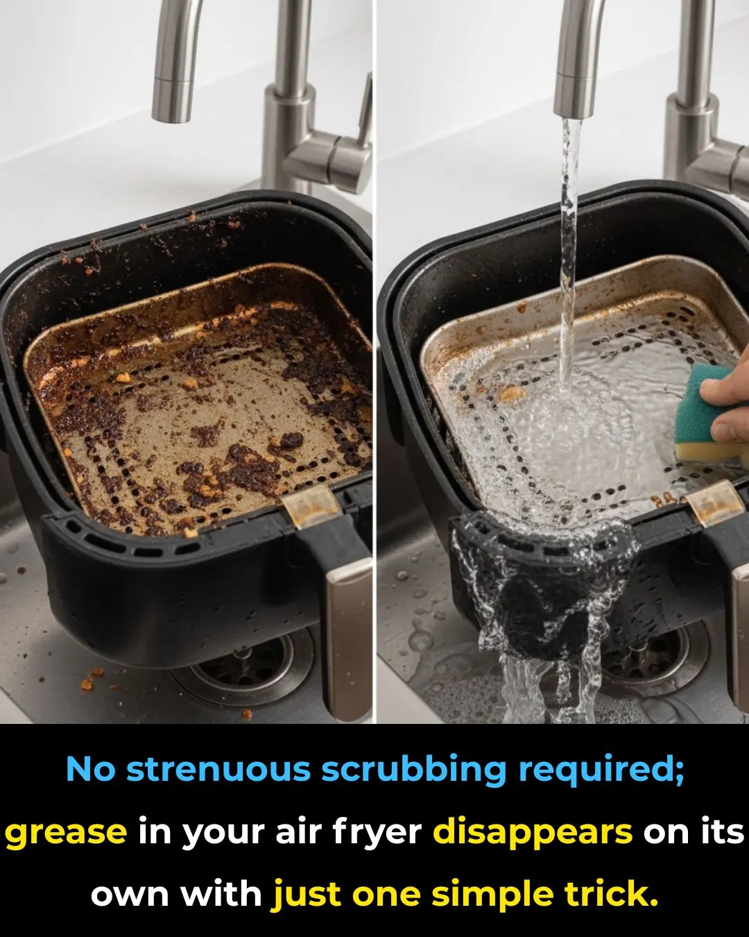 No strenuous scrubbing required; grease in your air fryer disappears on its own with just one simple trick.