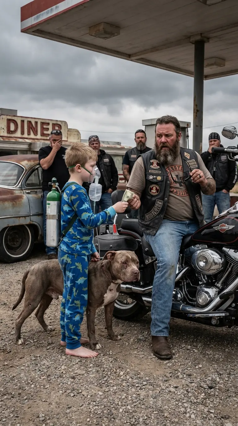 A terminally ill ten-year-old boy pressed a wrinkled twenty-dollar bill into my hand, pleading with my biker group to care for his scarred rescue pitbull and show up at his funeral before the bullies could turn it cruel.