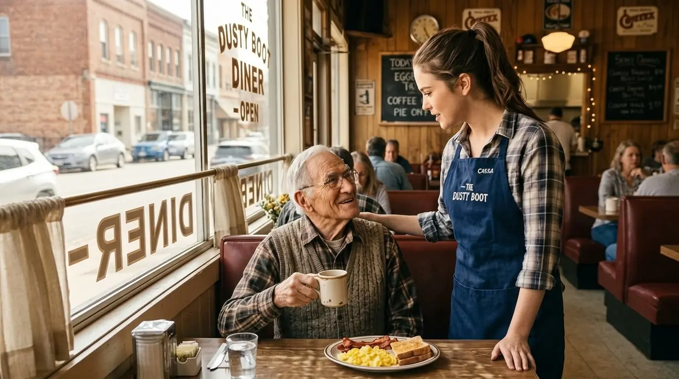 A Waitress Quietly Helped Him Every Day — Until the Truth Walked Through the Door