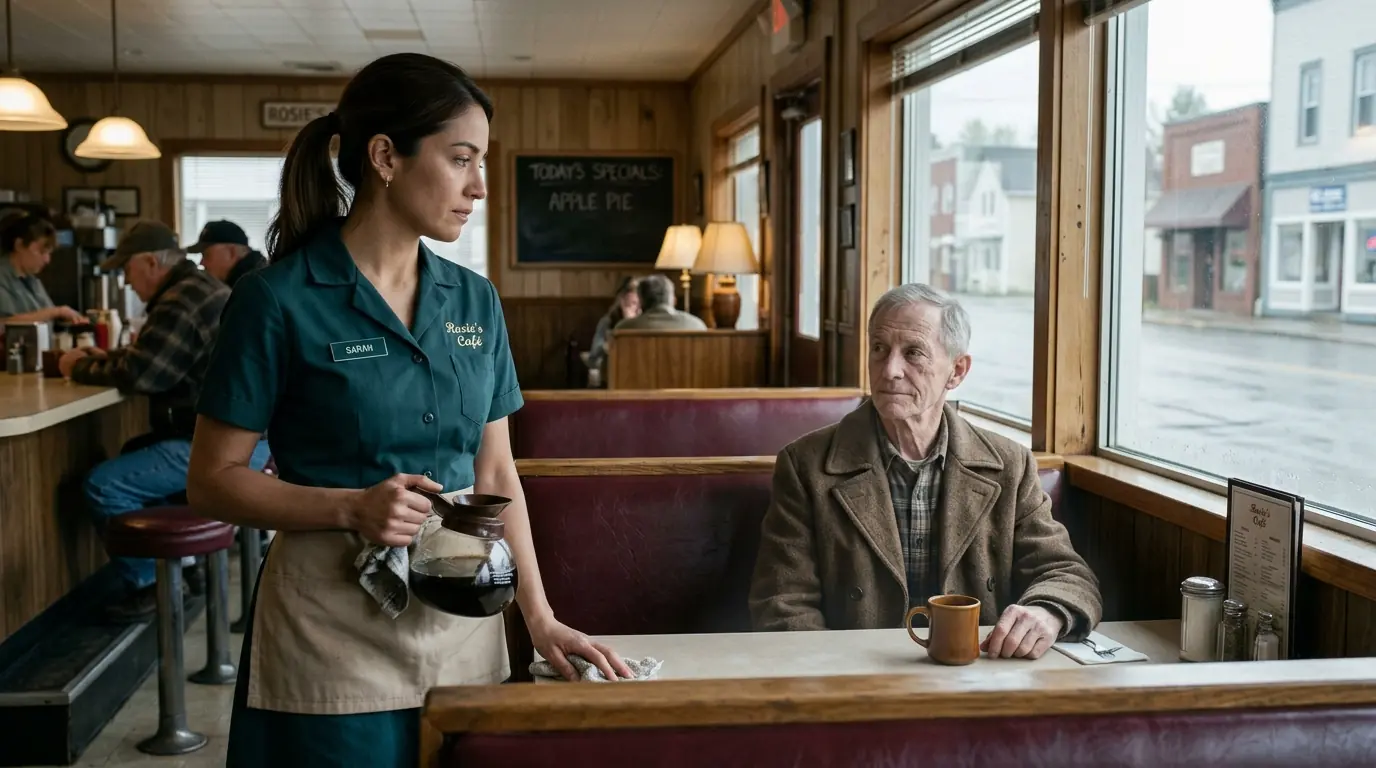 A WAITRESS HELPED AN OLD MAN FOR YEARS — UNTIL A HELICOPTER LANDED BEHIND THE DINER