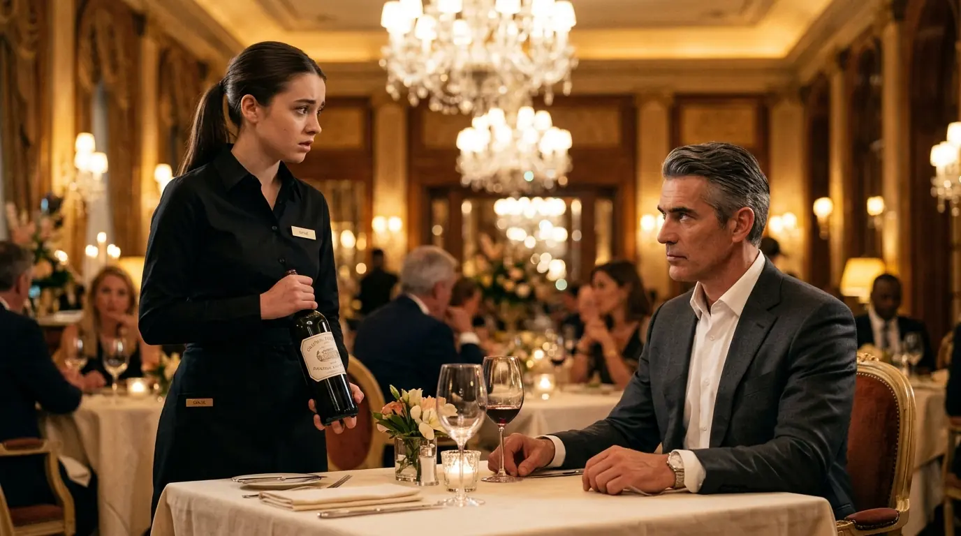 WAITRESS SPILLED WINE ON THE BILLIONAIRE — HE SMILED AND CALLED HER "BOSS."