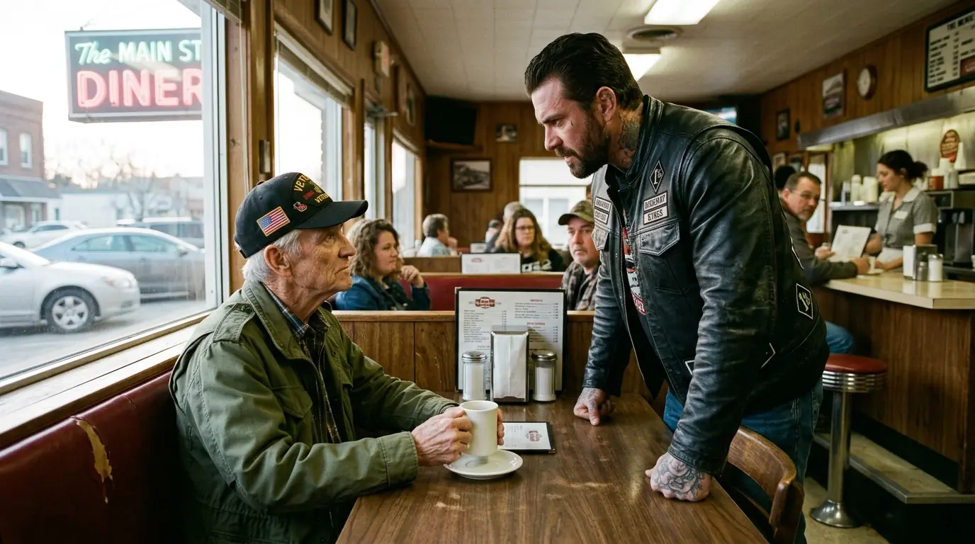 A BIKER SLAPPED AN 81-YEAR-OLD VETERAN IN A DINER — 22 MINUTES LATER, HIS SON ARRIVED WITH THE ARMY