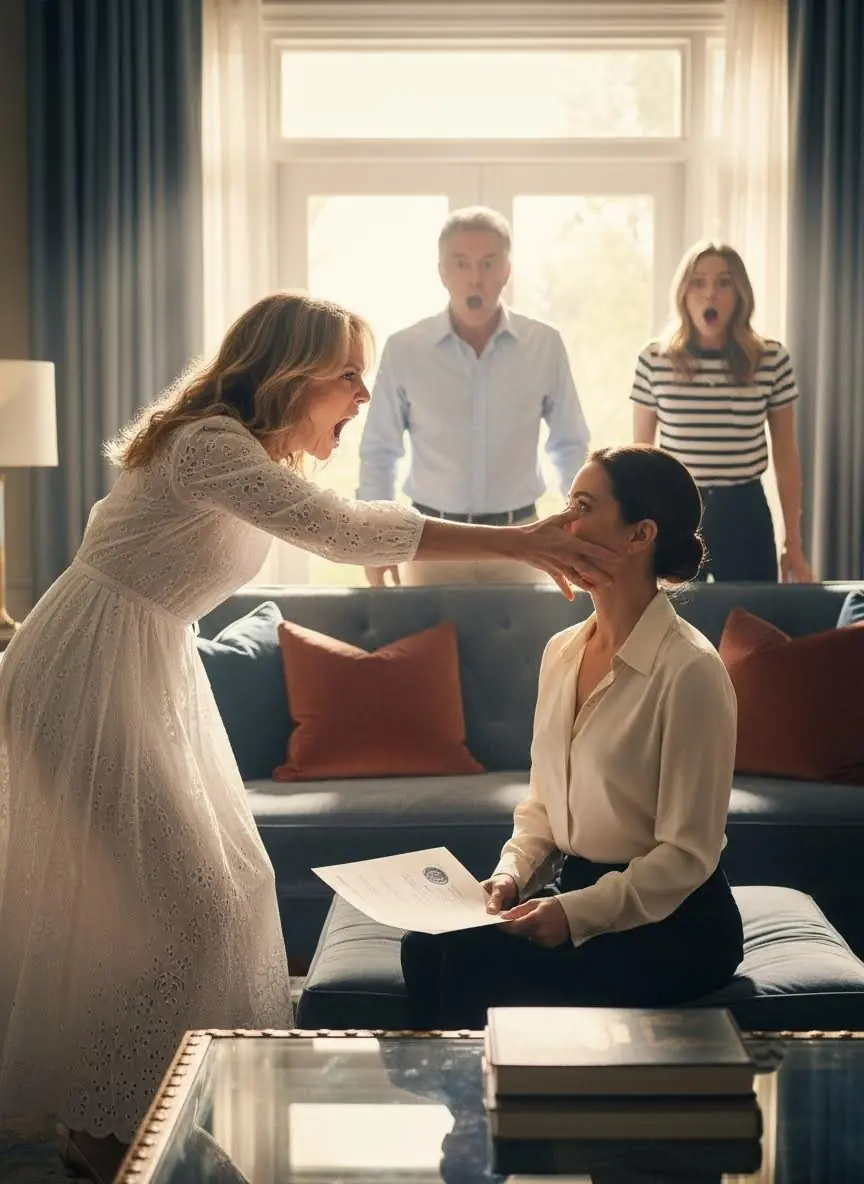 My sister sla:pped me and screamed, “I’ll crush your arrogance—you’re giving that house to me!” My parents backed her when they demanded I hand over my new house. But when I pulled out one crucial document, their faces turned pale…