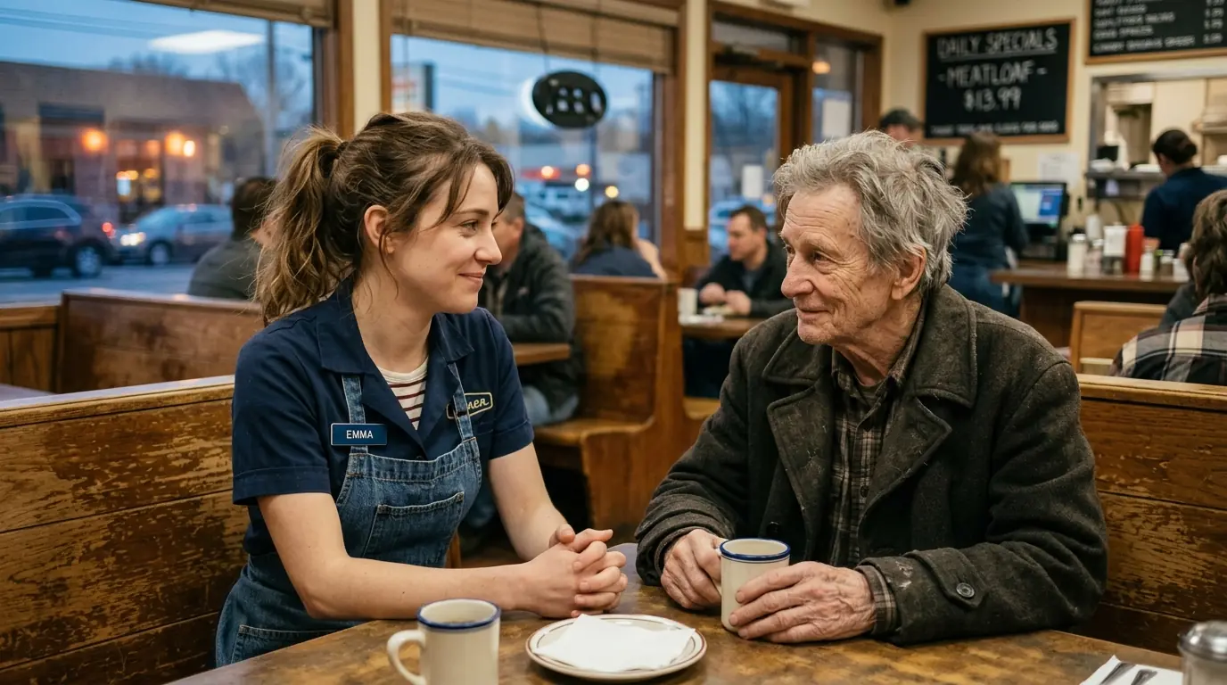 A WAITRESS FED A HUNGRY OLD MAN EVERY DAY — UNTIL ONE MORNING, TWO SUVS ARRIVED AND CALLED HIM “MR. WHITMORE”