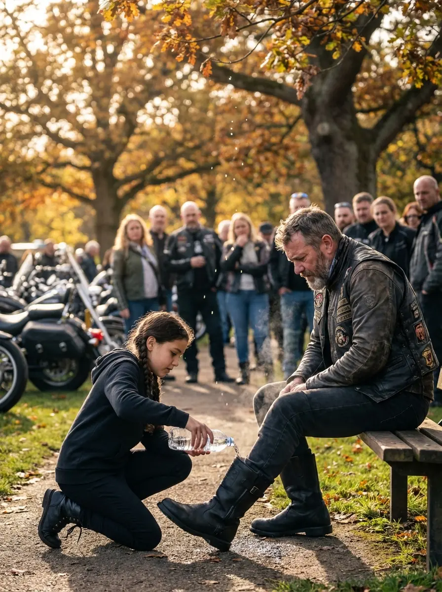 At a Portland charity motorcycle rally, an 11-year-old orphan serving water warned the biker president not to remove his boots. When water was poured inside, the rising steam revealed something unexpected hidden deep within the worn leather.