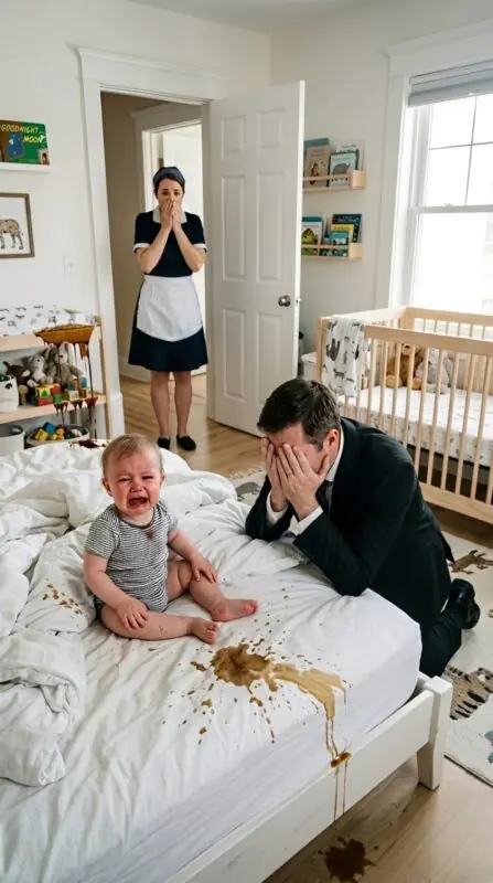 The maid heads upstairs after hearing the baby scream… and is stunned by what she discovers.