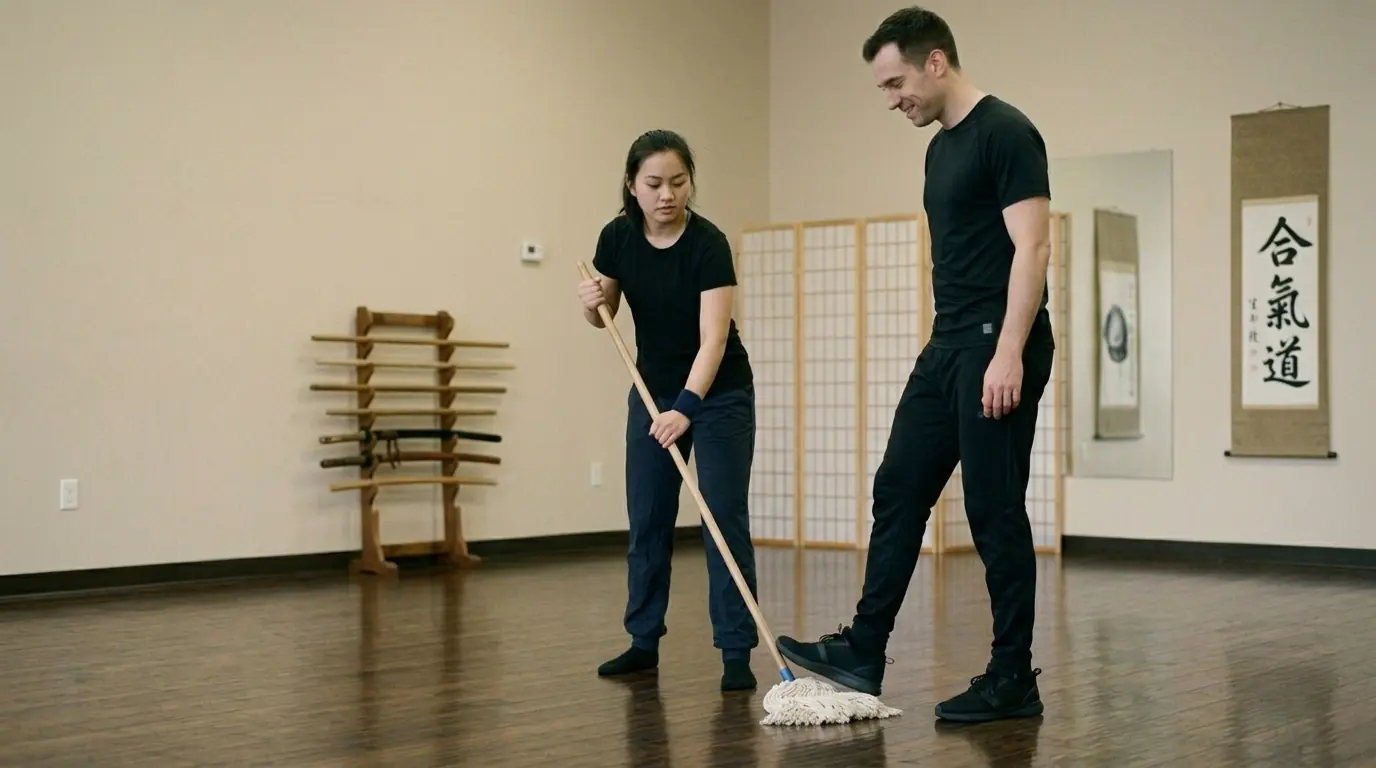 They Mocked the Woman Cleaning the Dojo Floor — Minutes Later, She Brought the Champion to His Knees