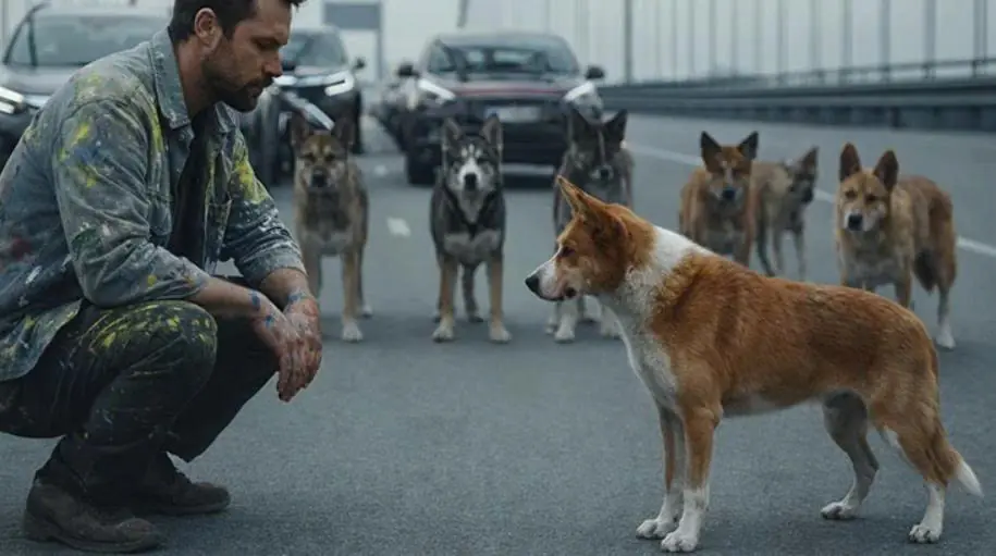 When twenty dogs blocked traffic on the bridge, a man decided to get out of his car and approach them, unaware of what awaited him.
