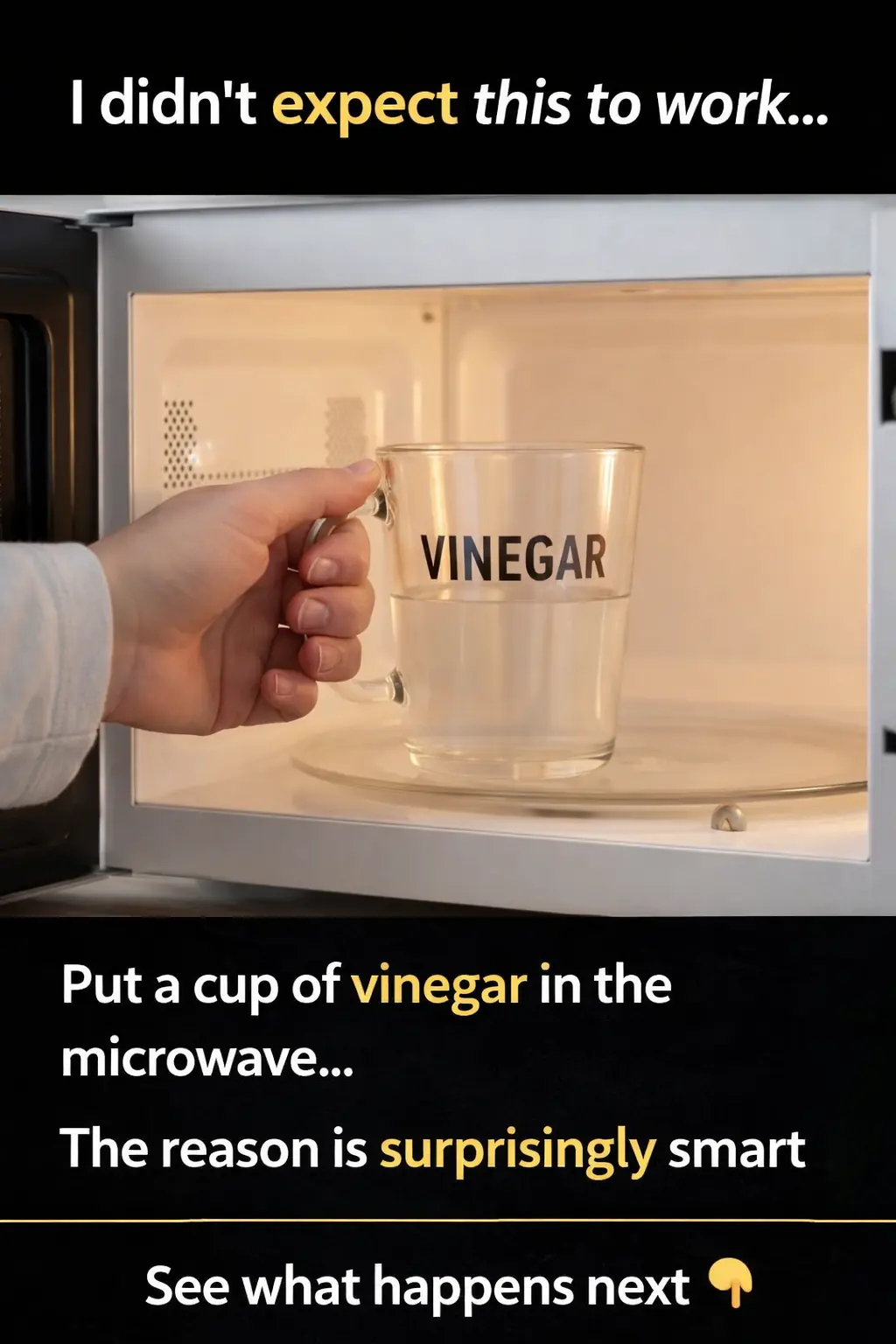 Lady places cup of vinegar into microwave. Here’s the genius reason why