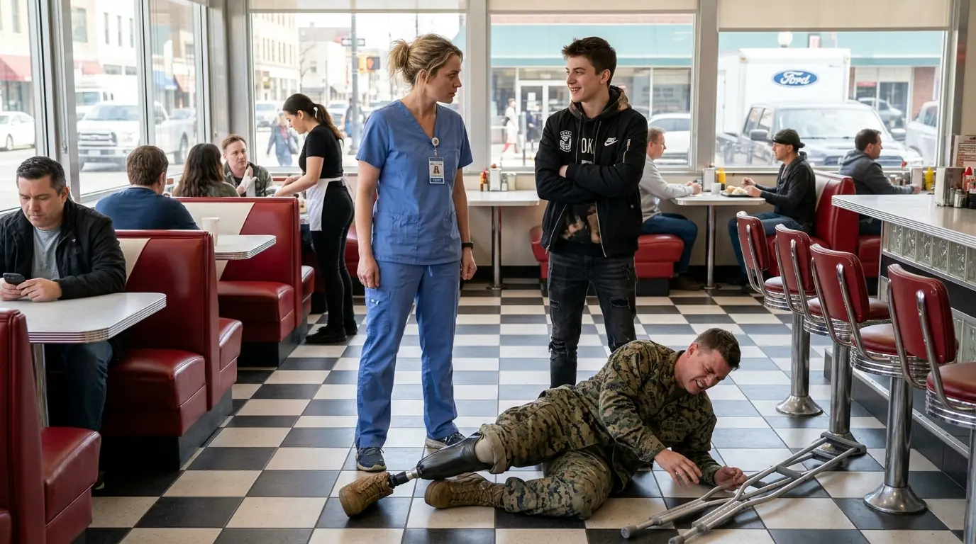 “Sit Down, Cripple” They Mocked the Disabled Marine – Until a Young Nurse Spoke Up