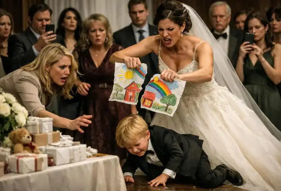The Bride SHOVED a 5-Year-Old to the Floor and SHREDDED His Drawing — Then Her Face Turned WHITE