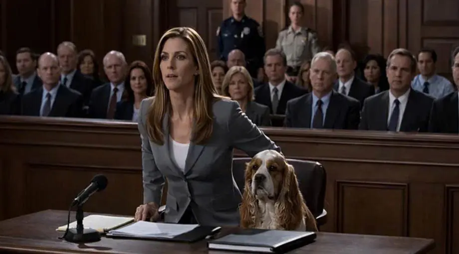 In the courtroom, a woman rose from the defendant’s bench and stated in a calm voice that her dog would prove her innocence.