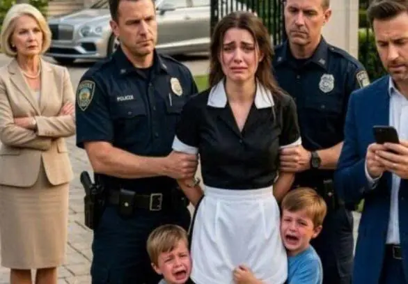 “The Millionaire Came Home and Found His Nanny in Handcuffs in Front of His Screaming Twins… But When He Checked the Security Cameras, He Discovered His Wife’s Dark Secret.”