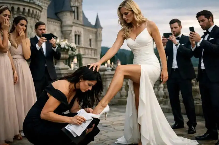 The “Castle Waitress” Was FORCED to Kneel and Wipe the Bride’s Shoes — They Had NO IDEA She Owned the WHOLE Estate