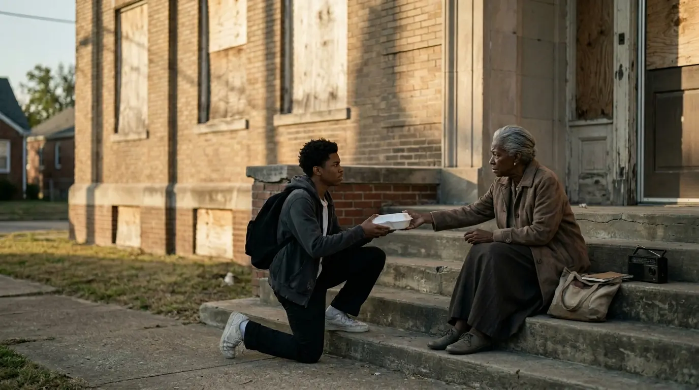 Black Teen Brought Food To An Old Homeless Woman Daily—Next Day, 50 Marines Surrounded His House