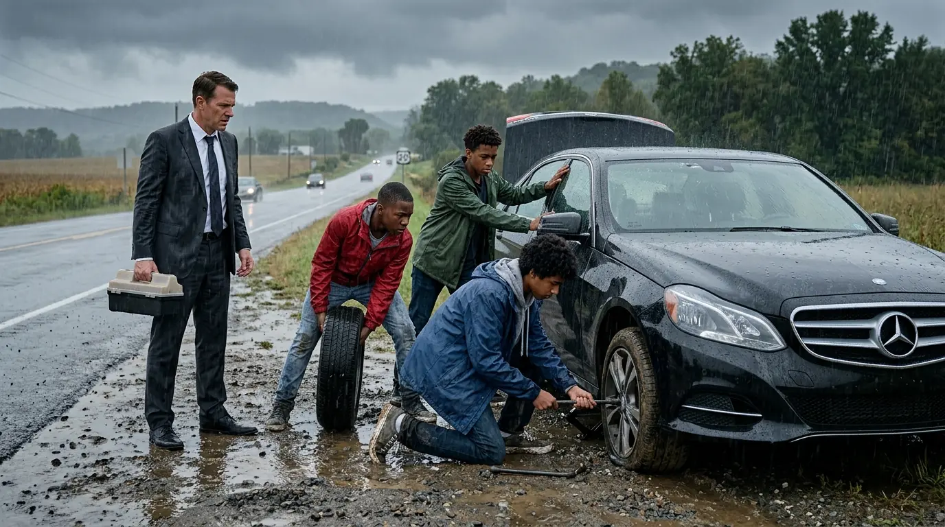 3 Black Boys Helps Billionaire with Flat Tire — The Next Day, a Black SUV Showed up at Their House