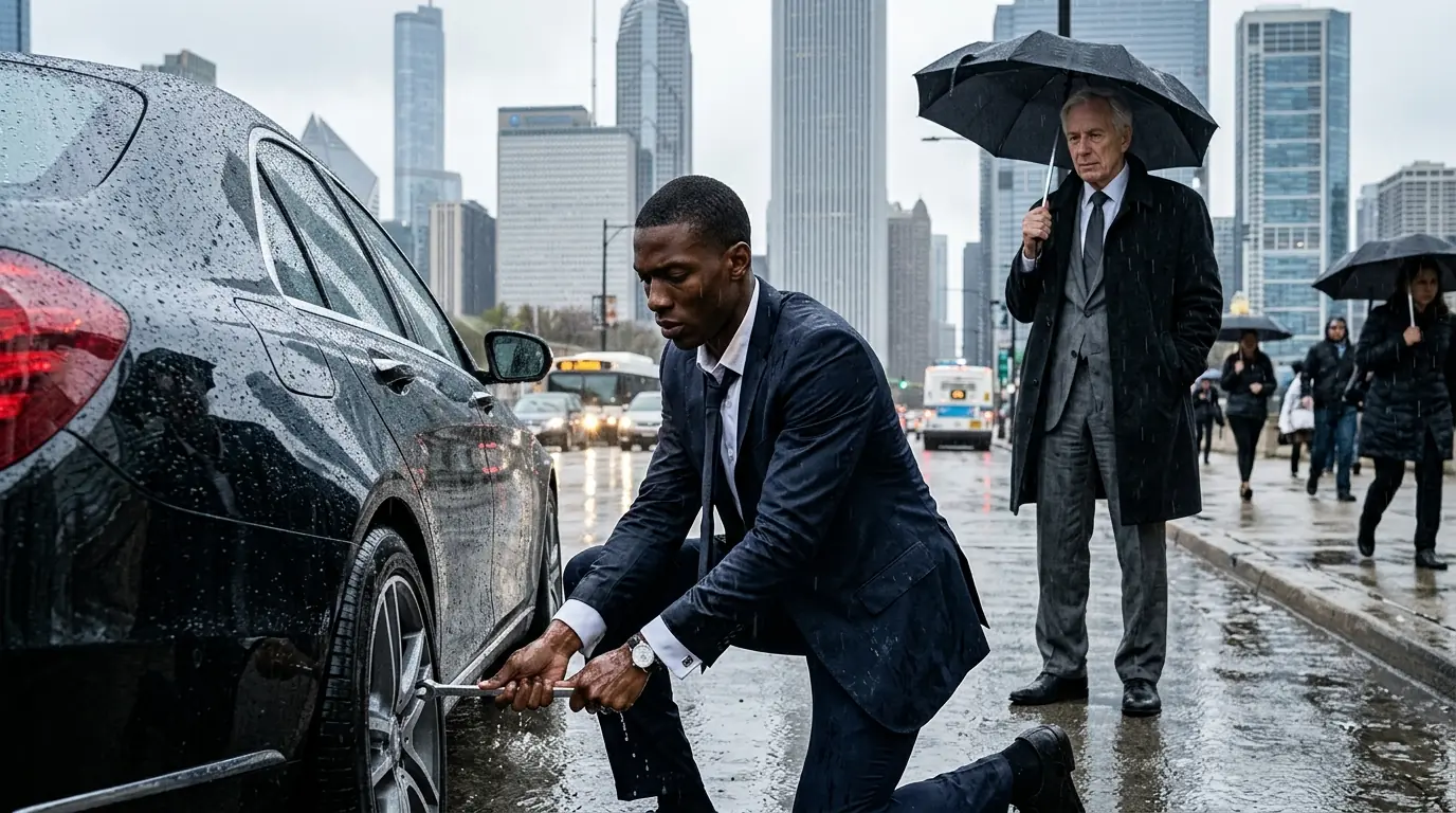 Young Black Man Misses His Interview to Help an Old Man with a Flat Tire — Unaware He’s the CEO