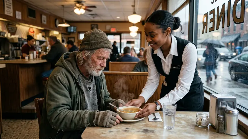 Waitress Brings Soup to an Old Man — Then He Hands Her a Card With Only One Word: “Heir”
