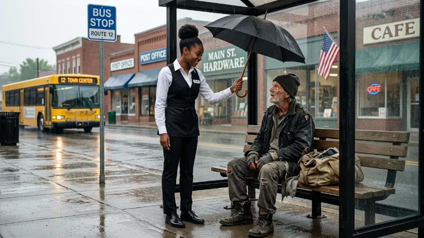 The Waitress Shared Her Umbrella At The Bus Station – And Later She Landed A Job With A Aalary Of $200,000.