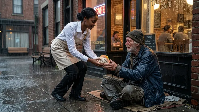 A Waitress Gives Food To A Beggar - Then Realizes That He Is The Chairman.