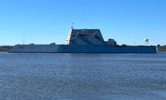 A $9 billion US super warship catches fire