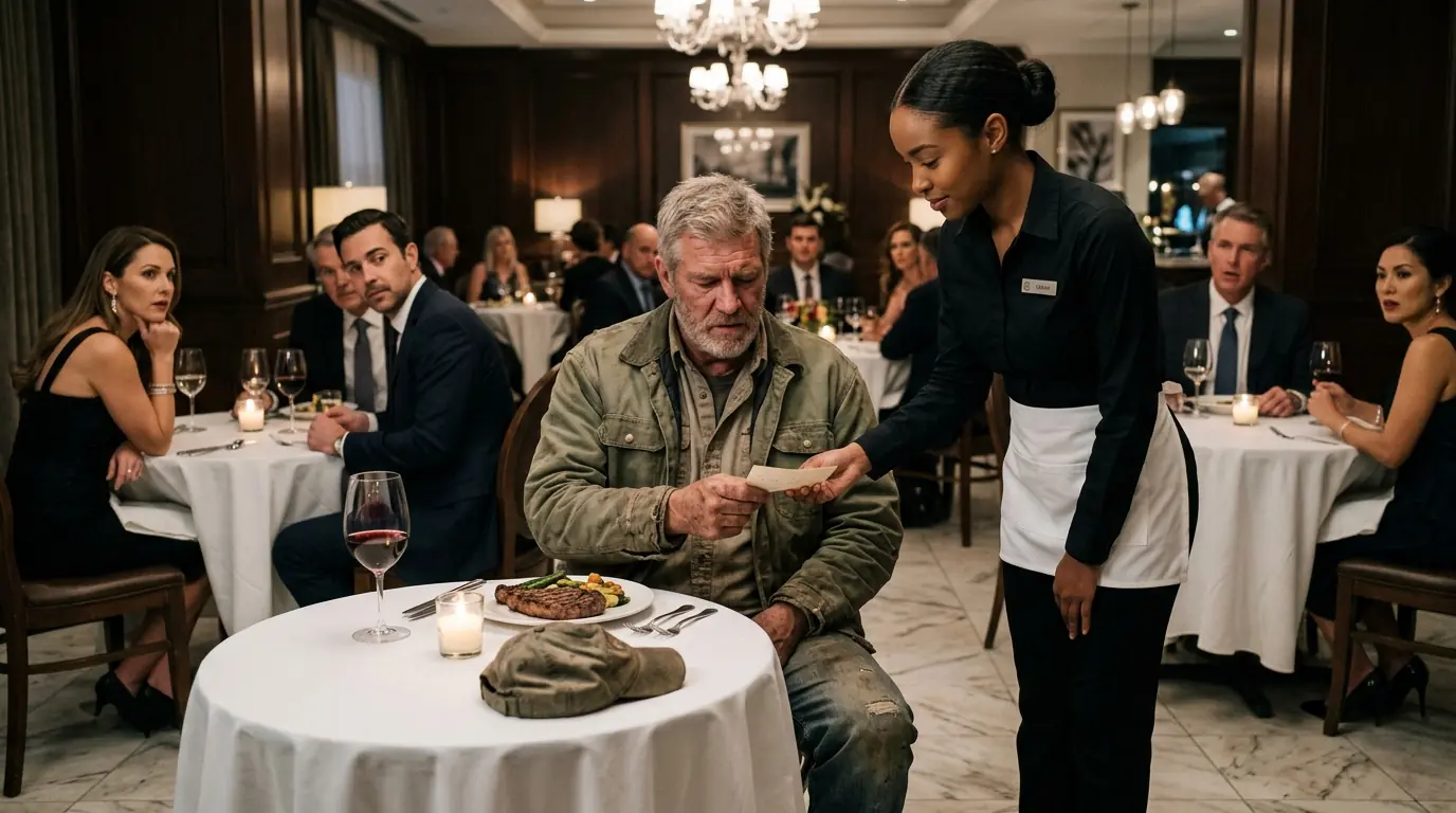 Undercover Billionaire Orders Steak — Black Waitress Slips Him a Note That Stops Him Cold