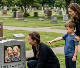 PART 2: As I placed flowers on my twins’ grave, a little boy suddenly pointed at their headstone and said, “Mom… those girls are in my class.” My heart stopped in that instant.