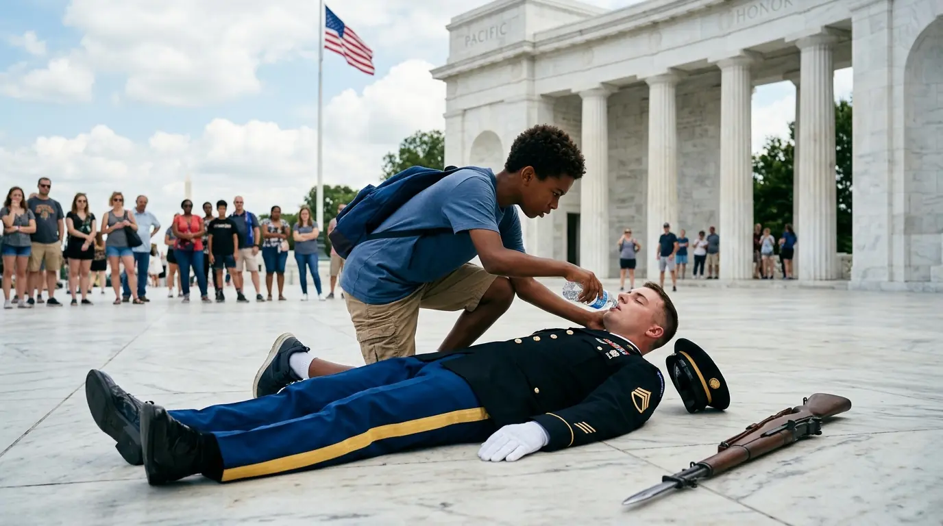Poor Boy Gave Water To Exhausted Tomb Guard In Heat — Next Day, 100 Marines Brought A Life Changing Gift