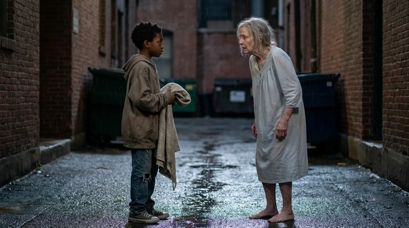 Homeless Boy Shelters a Lost Old Woman — Until Her Billionaire Son Arrives and Everything Changes
