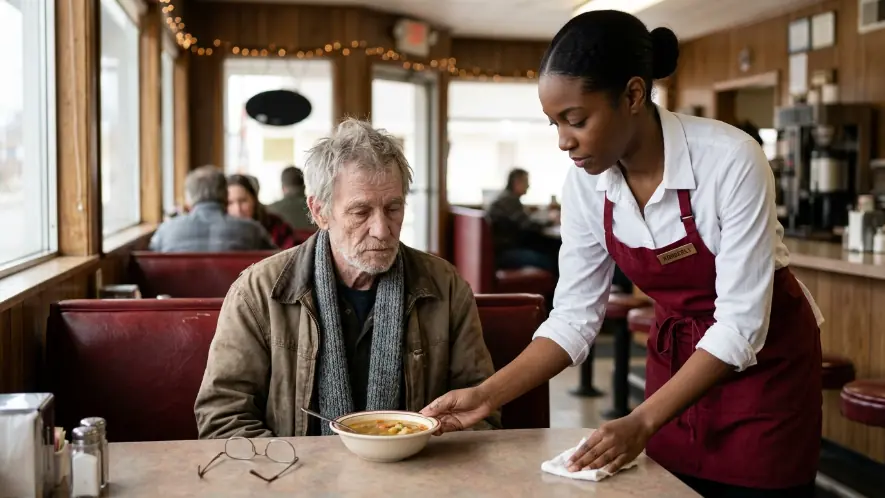 A Waitress Poured Soup For A Stranger — Five Years Later, He Returned With A Letter And A Check For $50,000.