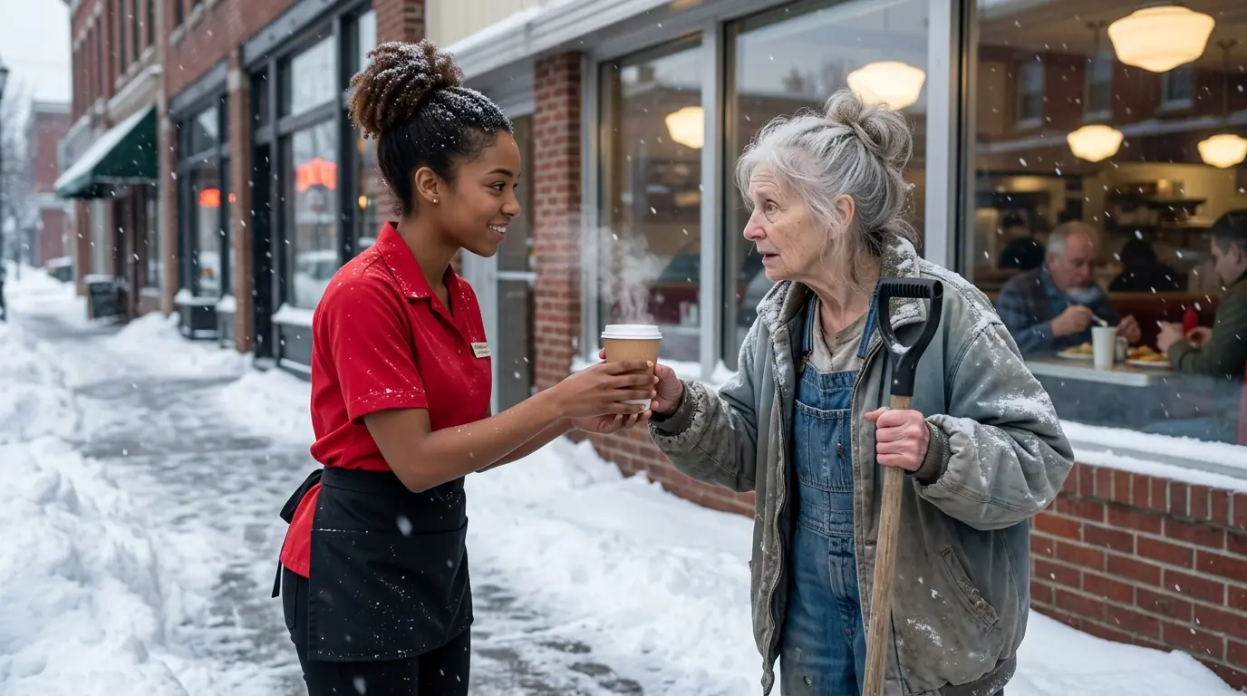 A Poor Waitress Saw an Old Woman Working in the Snow — She Bought Her a Warm Tea