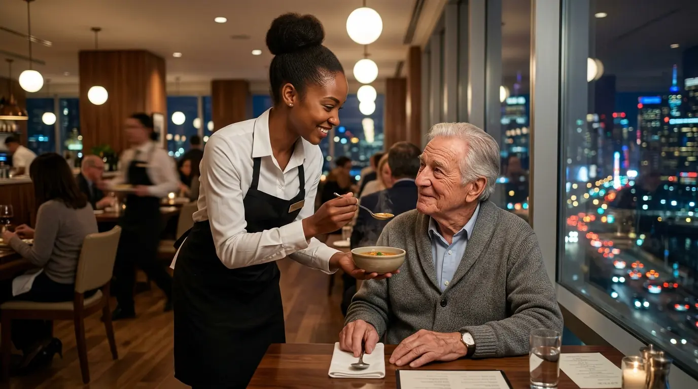 Kind Waitress Helps a Trembling Old Man Eat and Loses Her Job — 3 Days Later, a CEO Finds Her