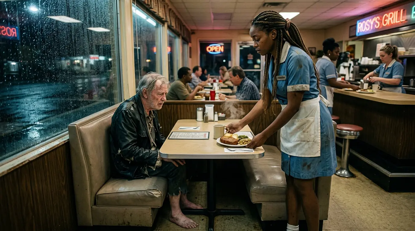 A Waitress Gave a Homeless Man a Meal — That Night, Helicopter Landed on Her Street
