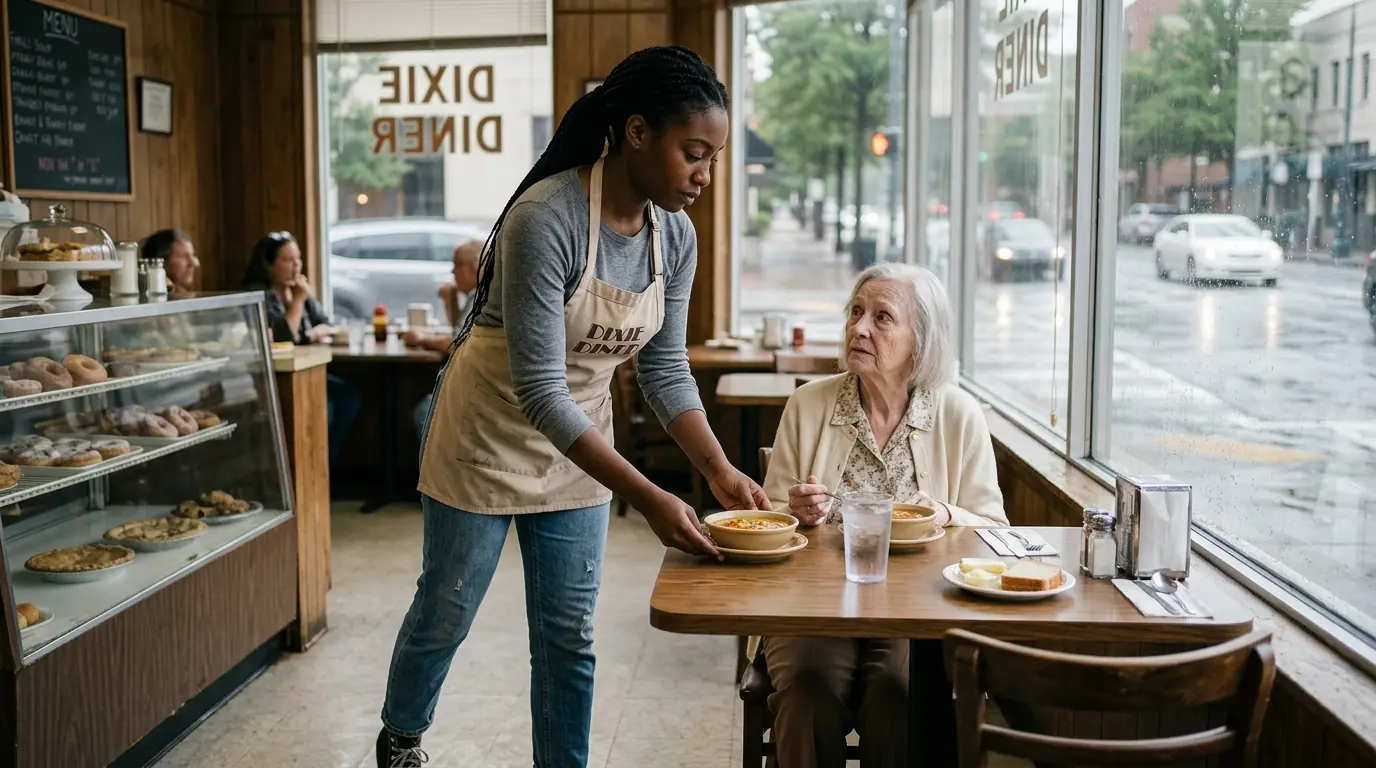 A Waitress Helped a Lost Elderly Woman — The Next Day, Her Son Arrived