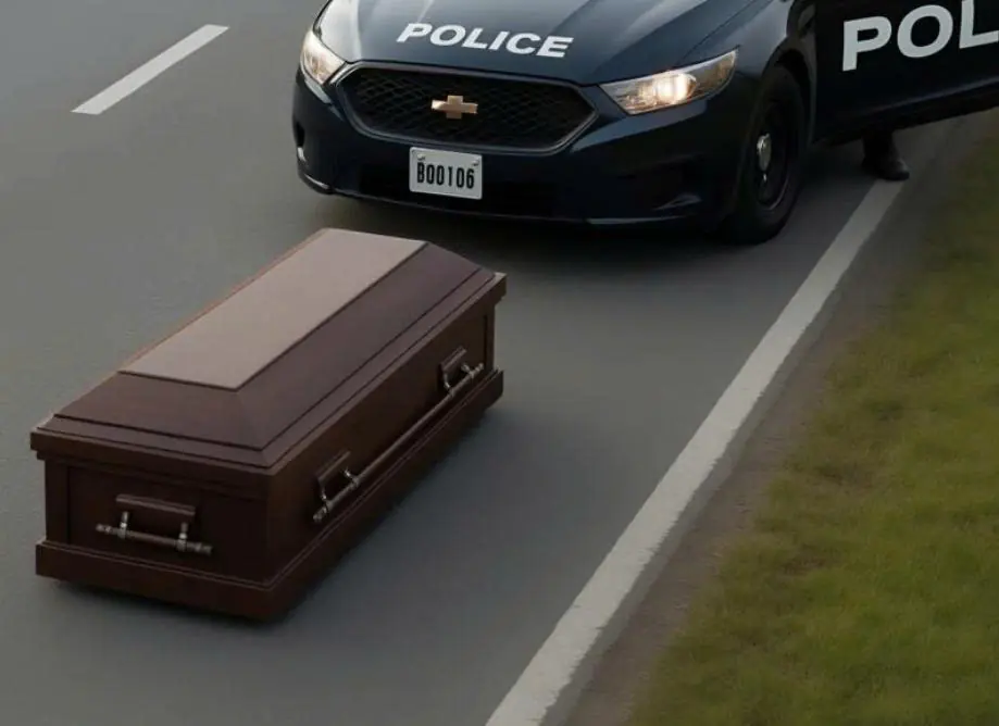 A police officer noticed a coffin in the middle of the sidewalk: he got out of the car, approached the coffin, opened the lid, and froze in horror at what he saw
