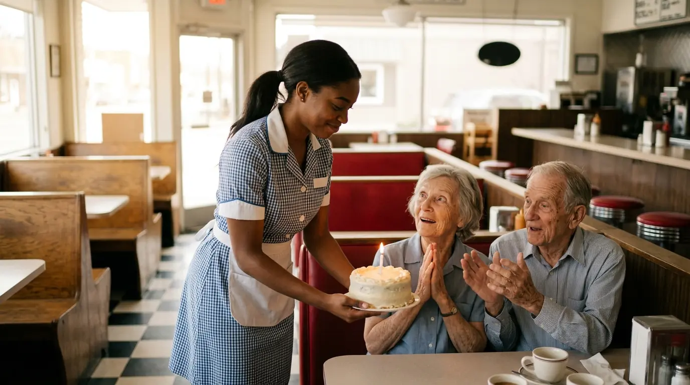 Kind Waitress Gave Her Mother’s Birthday Cake to a Hungry Old Couple — Days Later, A Black SUV Stopped Outside Her Home
