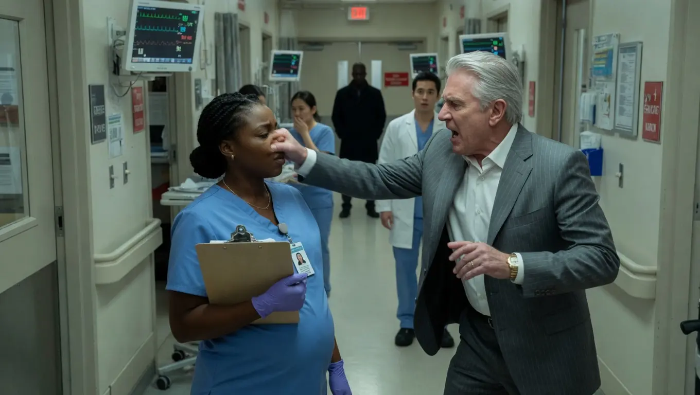 A BILLIONAIRE SLAPPED A PREGNANT BLACK NURSE IN THE ICU — THEN A MAN WITH A WOLF TATTOO WALKED OUTSIDE