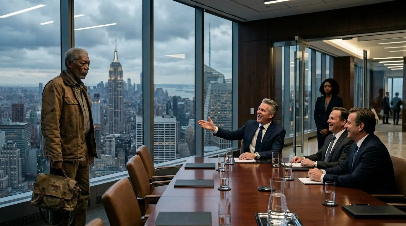 A BILLIONAIRE LAUGHED AT A HOMELESS OLD MAN IN HIS BOARDROOM — THEN THE PHONE RANG