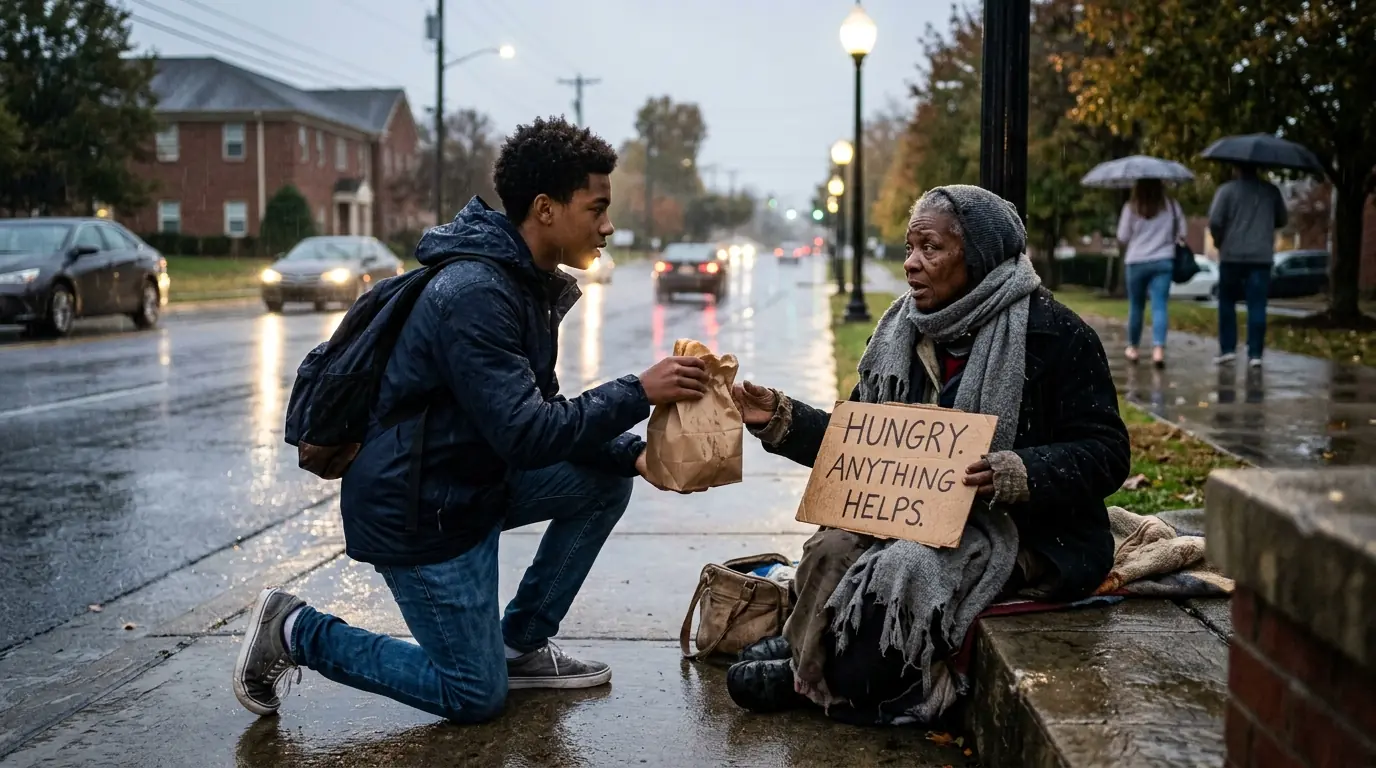 A Teen Brought Food to a Homeless Woman Every Day — The Next Day, His House Was Surrounded