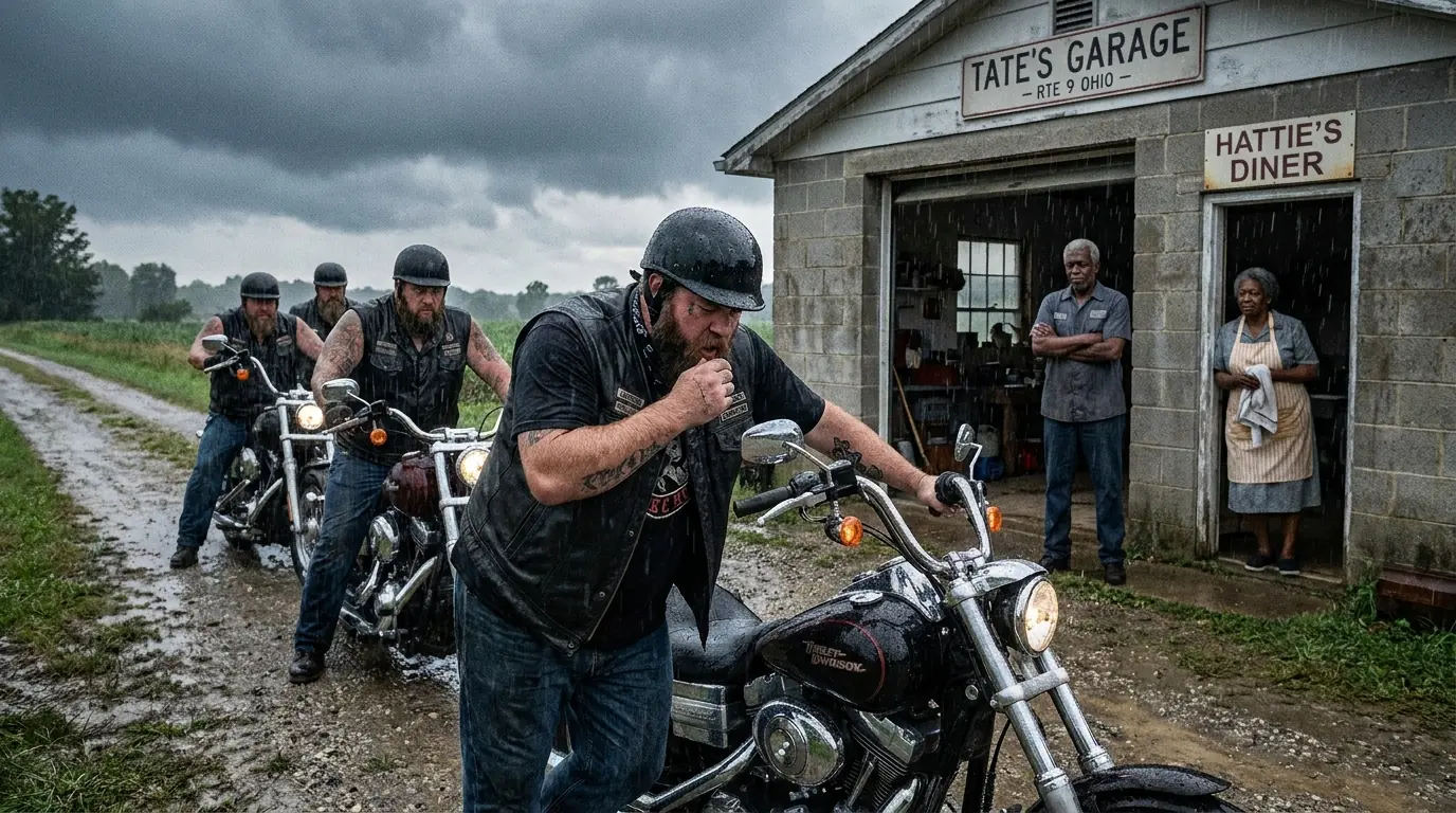Old Black Mechanic Helps Stranded Bikers in the Rain — What Rolls Into His Shop at Dawn Stuns Him