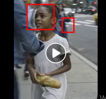 PART 2: A girl was walking down the street when suddenly a poor little girl, running along, accidentally bumped into her leg. The bread slipped from the childâs hands and fell to the ground.