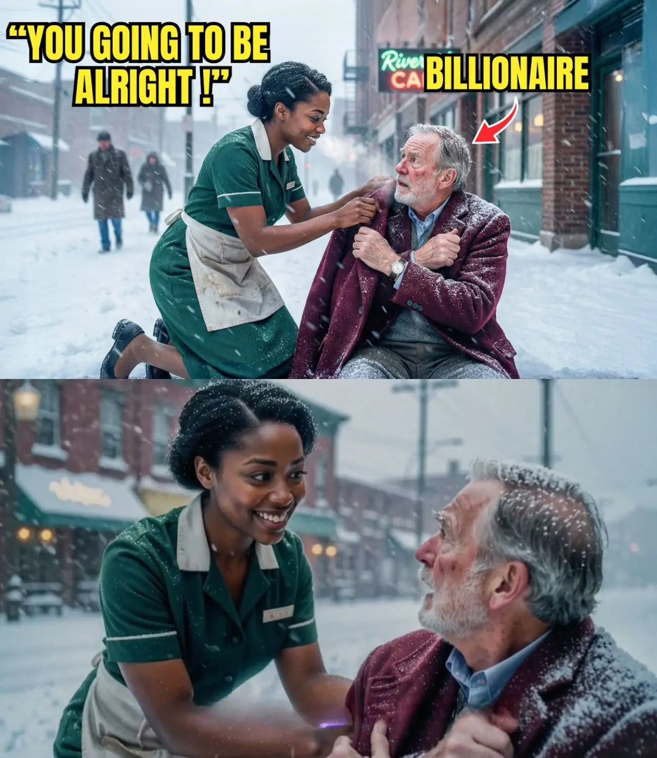 (2) Black Waitress Gave Old Man Her Coat — Next Day, Time Stopped When He Appeared