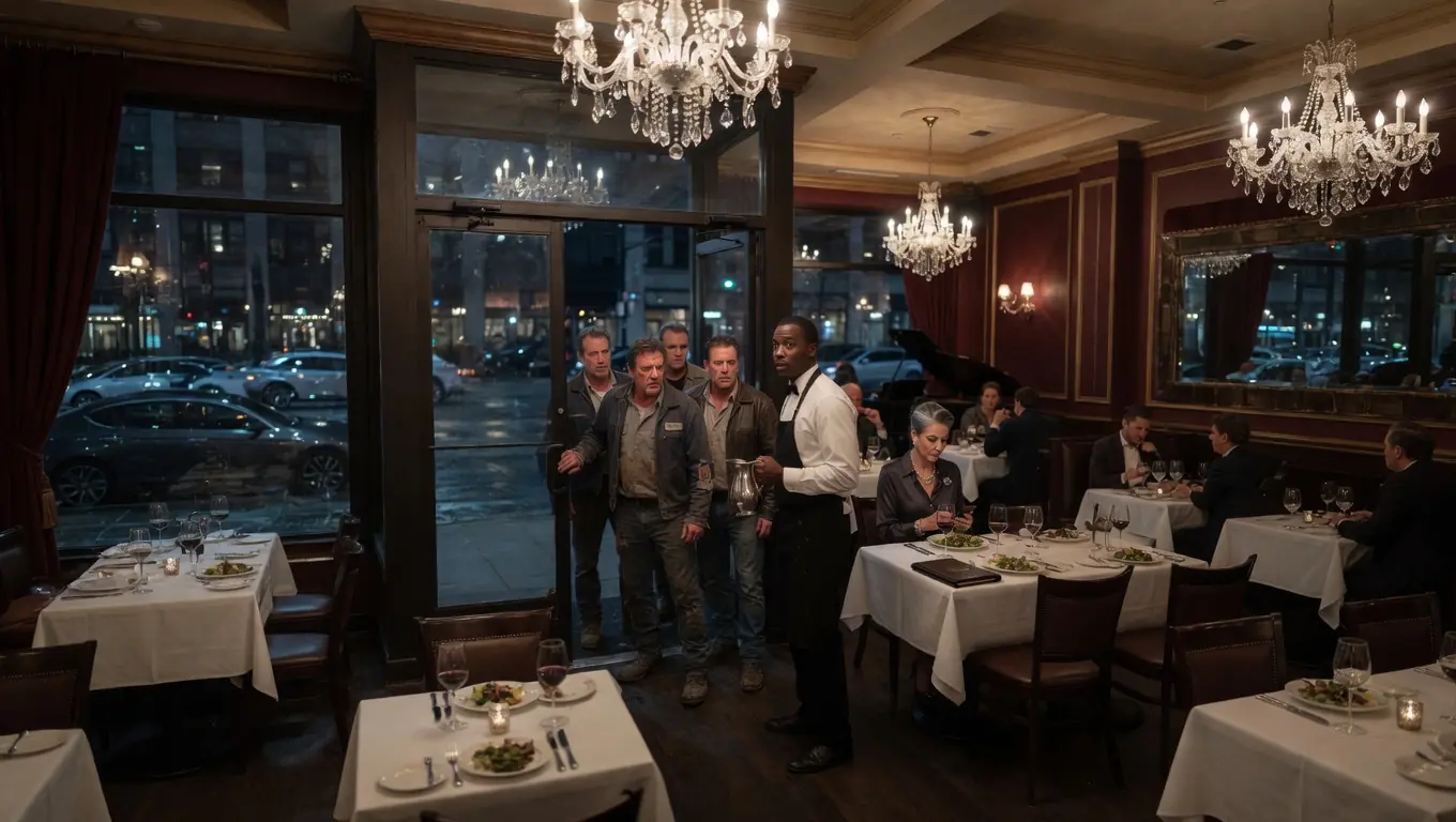 FOUR ANGRY MEN WALKED INTO A BILLIONAIRE’S RESTAURANT LOOKING FOR HER — THEN A WAITER STEPPED IN FRONT OF THEM
