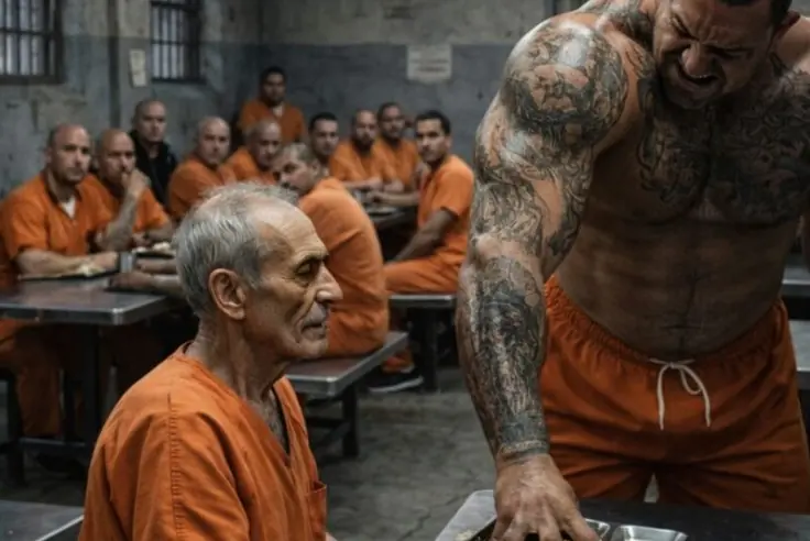 In prison, a dangerous criminal attacked an old man and dumped food on him just because he refused to move: but what happened a minute later left everyone in shock