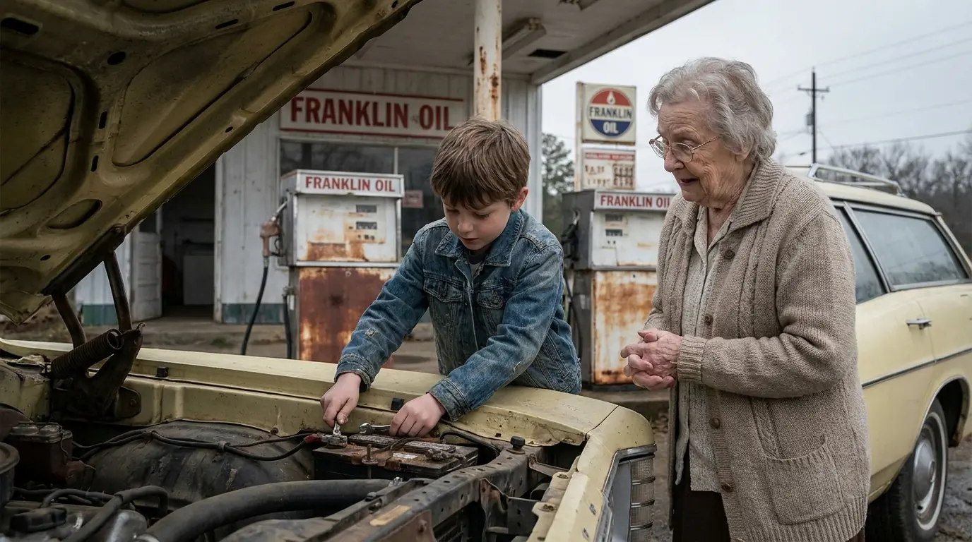 Boy Fixed An Old Woman’s Car At A Closed Gas Station — The Next Week, She Returned With A Map