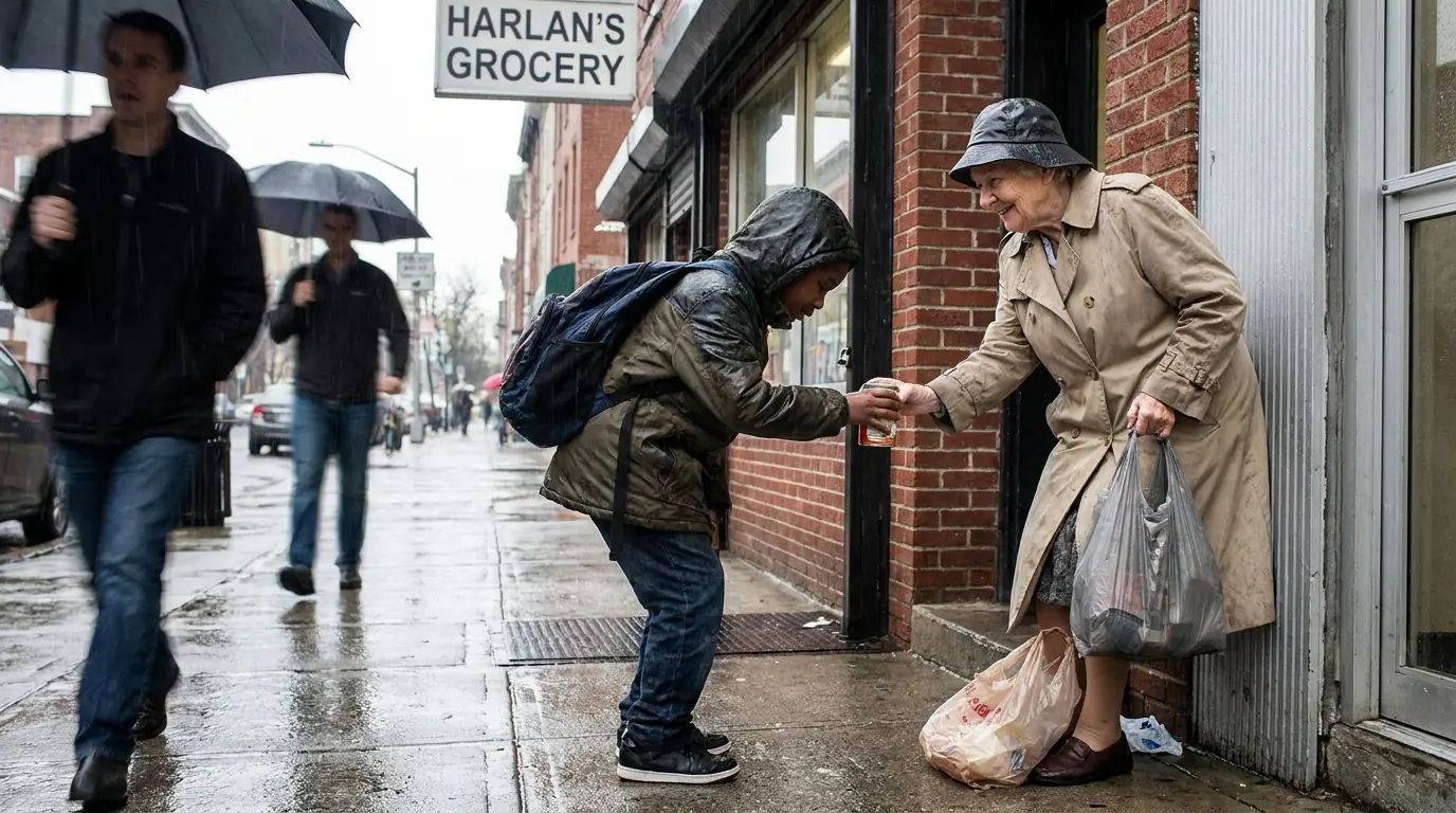 Poor Boy Carried An Old Woman’s Groceries Through The Rain — Years Later, She Saved His Mother’s House